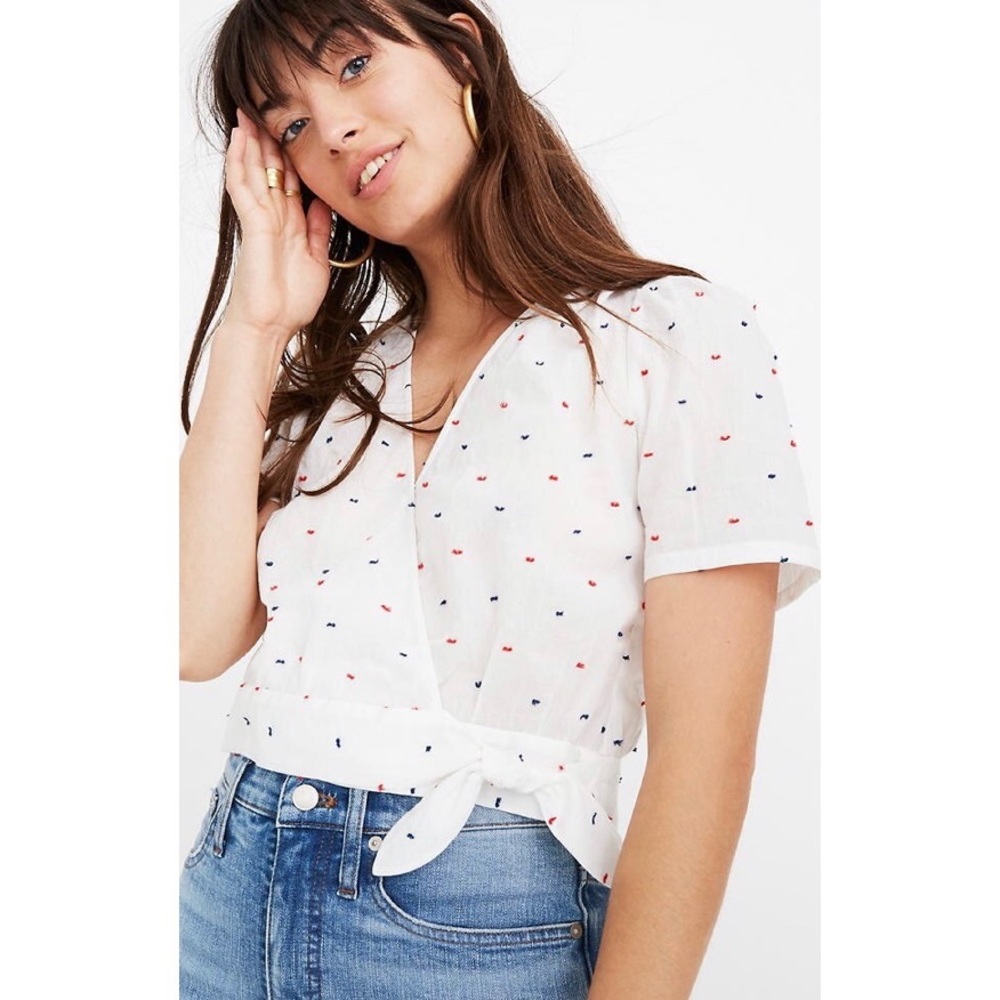 Madewell Short Sleeve Wrap Top in Clipdot